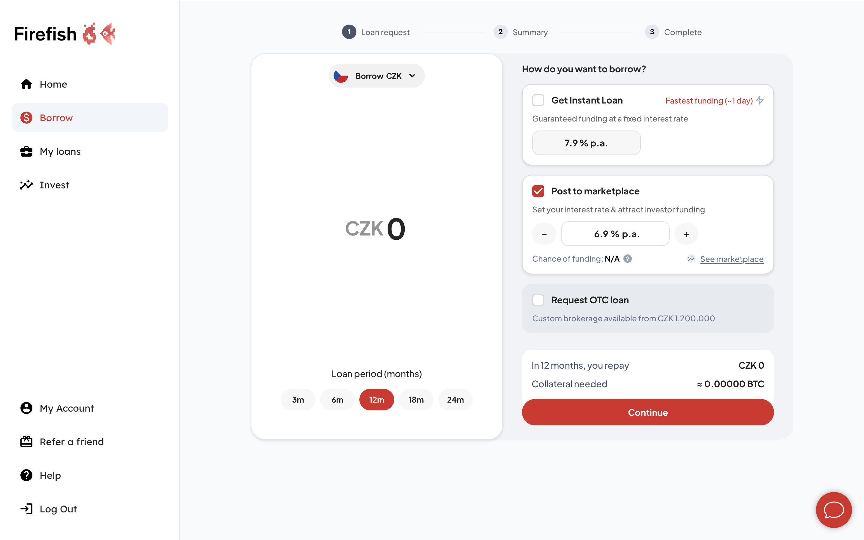 Firefish redesigned loan request interface